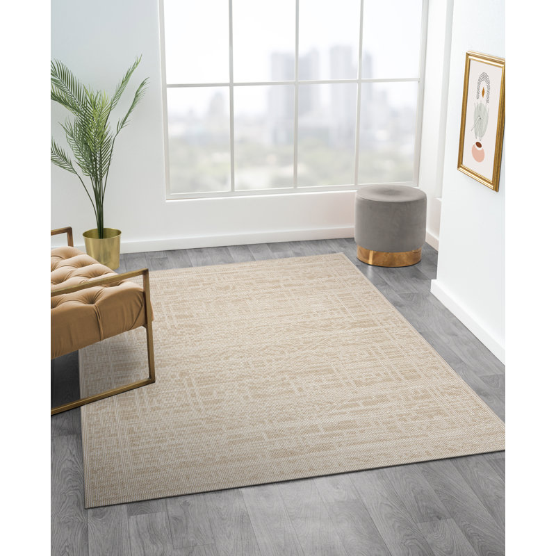 Sadowski Polypropylene Beige/White Indoor/Outdoor Rug, Rectangle 7'10" x 9'10"