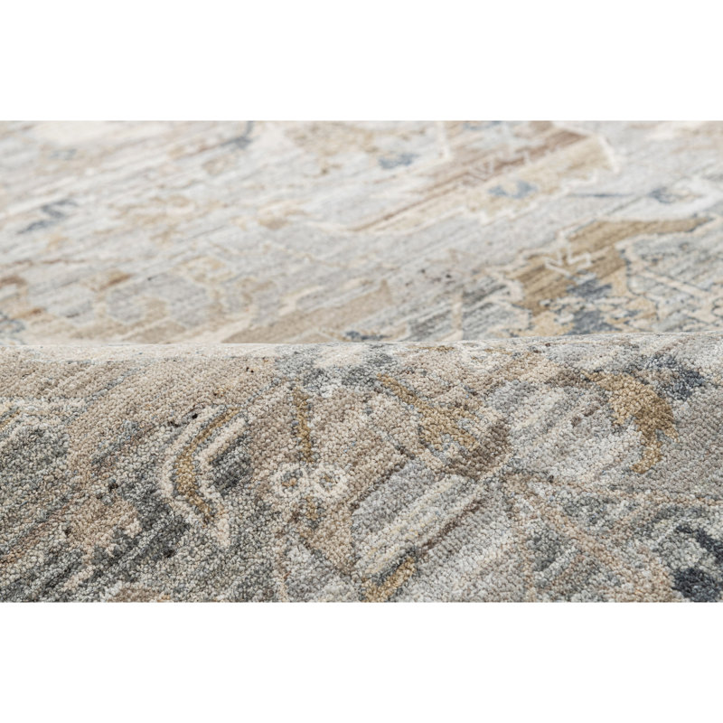 Hand Knotted Wool Oriental Area Rug in Gray/Tan/Sand, Rectangle 5' x 8'