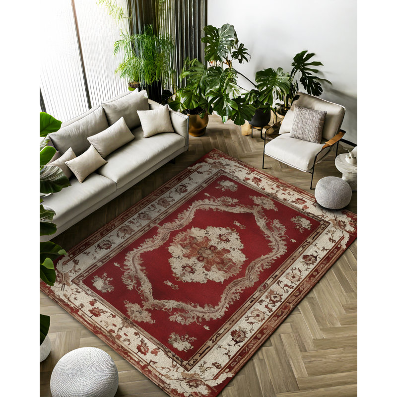 Kaia Collection Digital Print Cotton-Polyester Burgundy Oriental Rug, Rectangle 6'7" x 7'3"