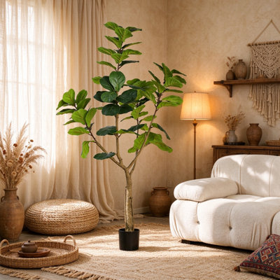 Figuier artificiel de 6 pi avec figuier, plante réaliste en fausse feuille avec pot en plastique noir, verdure artificielle pour l'intérieur et l'extérieur couvert
