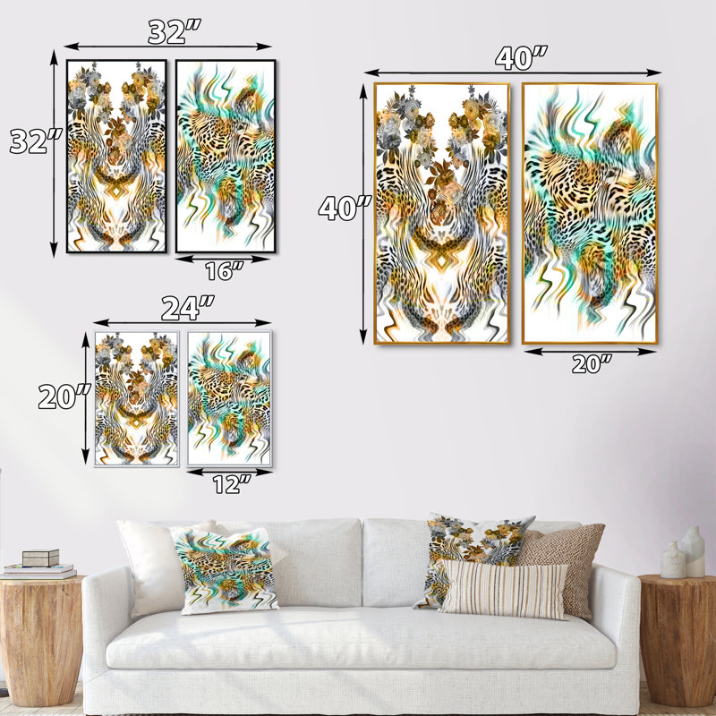 Fleurs léopard - ensemble de 2 impressions sur toile, H 20 po x l 24 po x P 1 po, Cadre flottant noir