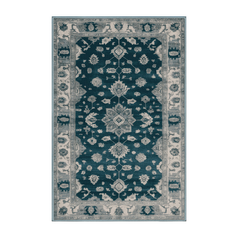 Tapis bleu lavé à la machine, Rectangle 2 pi x 3 pi