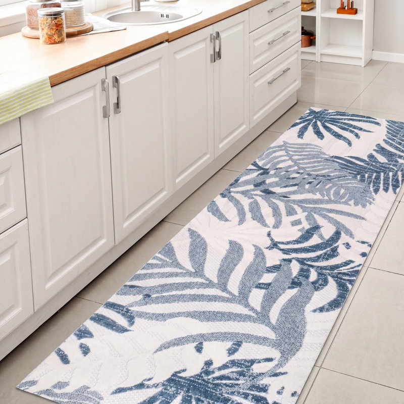 Tapis intérieur / extérieur Tropics, Cream/Dark Blue, Tapis de couloir 2 pi 3 po x 8 pi