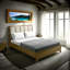 Heon Bed, Block Panel Headboard, Ivory Upholstery, Pine Wood-108977190
