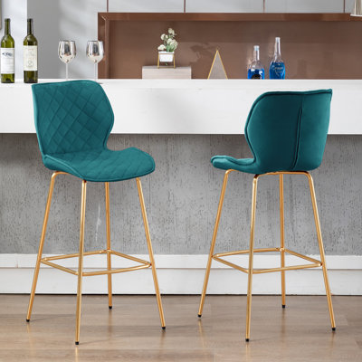 Hulda Ergonomic Bar Stools with Padded Seats and Stylish Gold Legs