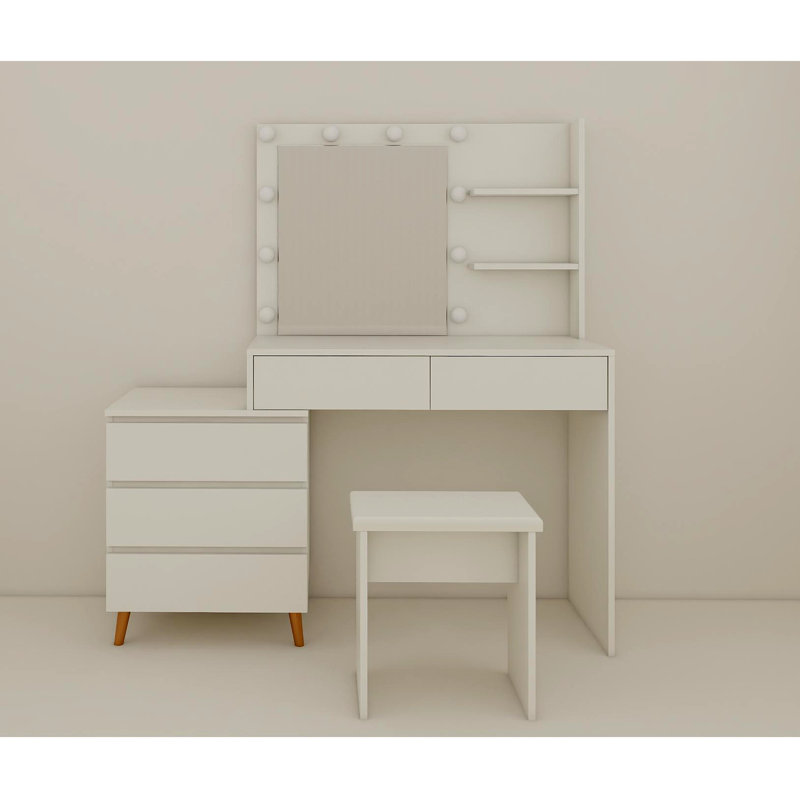 LED Lighted Makeup Vanity Table With Mirror - White Beauty Station With Storage Drawers, Matching Stool, And Organizing Compartments For Makeup Brushes And Cosmetics