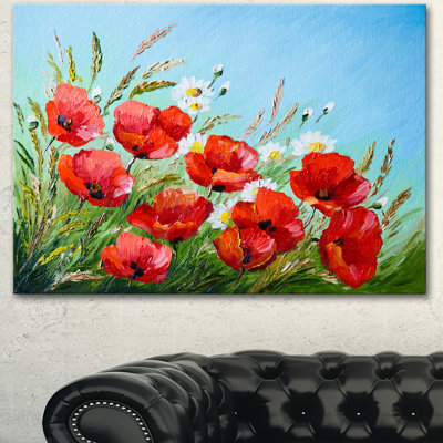 Coquelicots dans un champ contre un ciel bleu - impression sur toile tendue