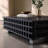 32" Modern Square Coffee Table with Grid Lattice Design and 2 Storage Drawers, Low Profile Black Media Table