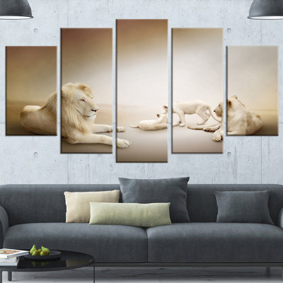 « white lion family », ensemble de 5 reproductions de photos sur toiles tendues