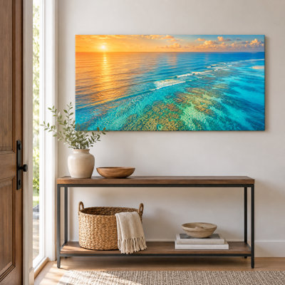 Golden Coast Ocean View Wrapped Canvas Wall Art, California Coastal Escape Decor