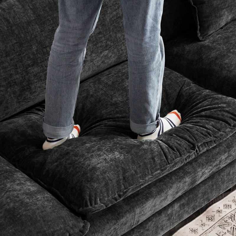 Canapé modulaire rembourré en L de 4 pièces avec repose-pieds 4 pièces de 113 po, Chenille noir
