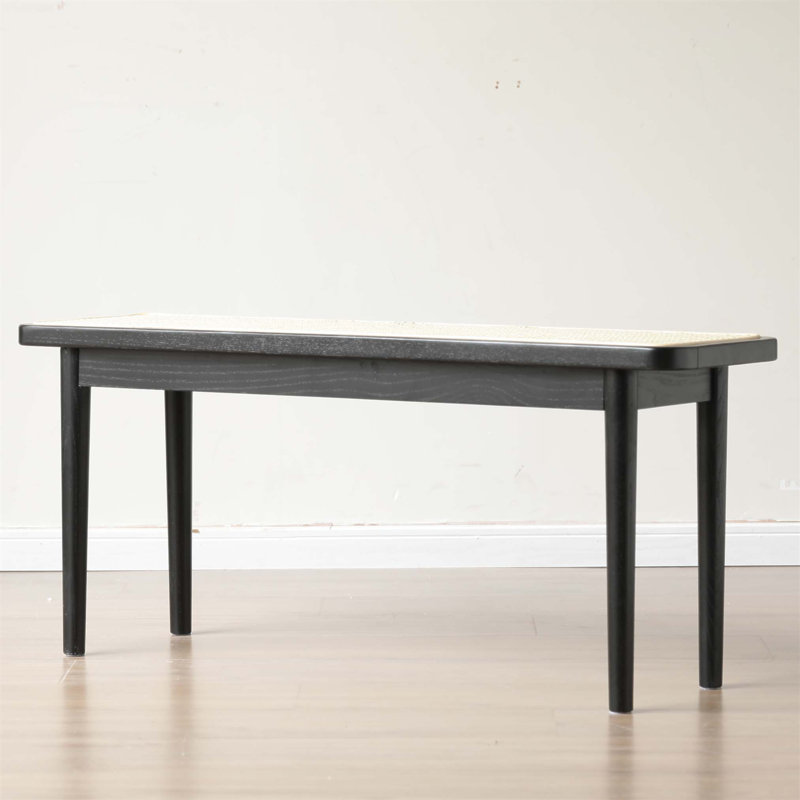Banc de salle à manger moderne en bois massif avec détails en rotin, sièges polyvalents et élégants pour la chambre à coucher, le vestibule et le salon