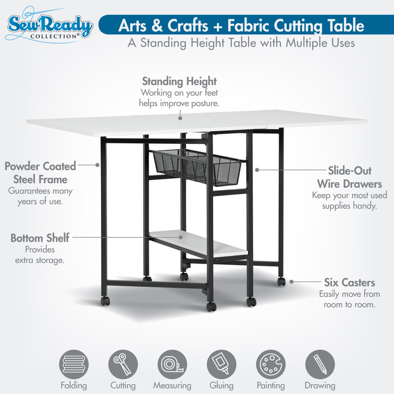 58.75"W x 36.5" D Foldable Craft Table with Wheels