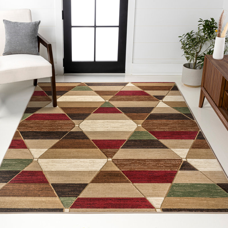 Tapis rouge / brun / crème Kehoe, Rectangle 7 pi 10 po x 10 pi 2 po