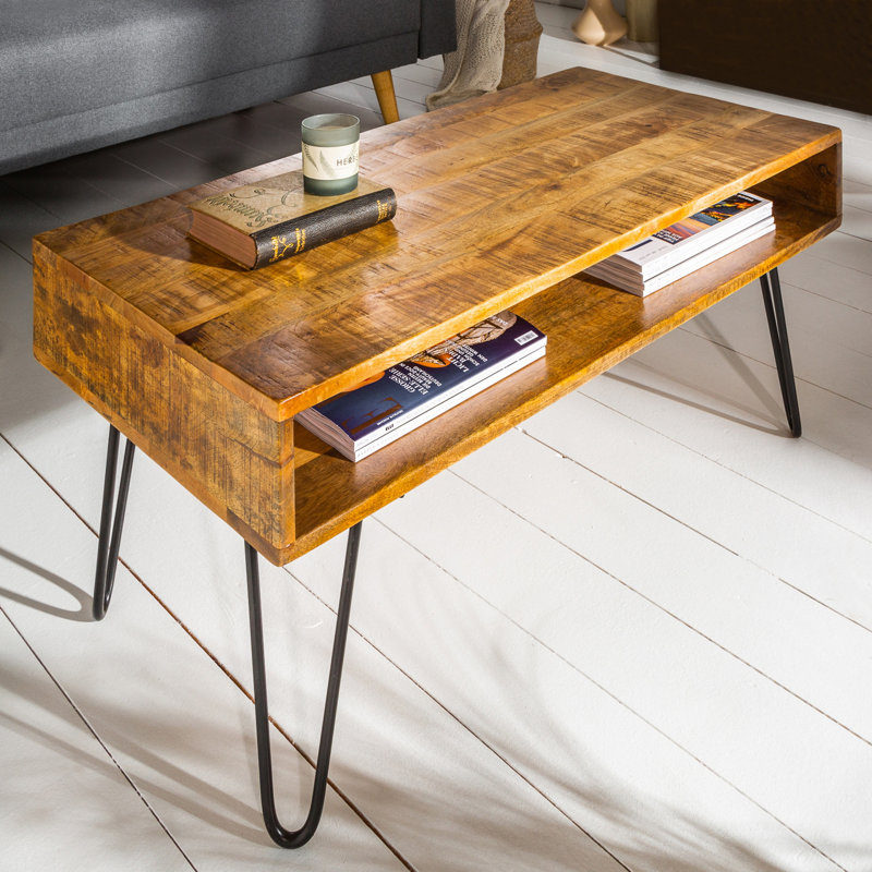 Theodora Four Leg Coffee Table with Storage, Natural