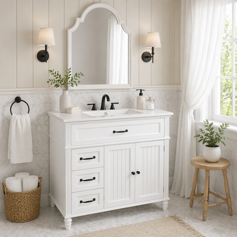 Meuble-lavabo avec tiroirs 36 po, 36 po avec lavabo, White