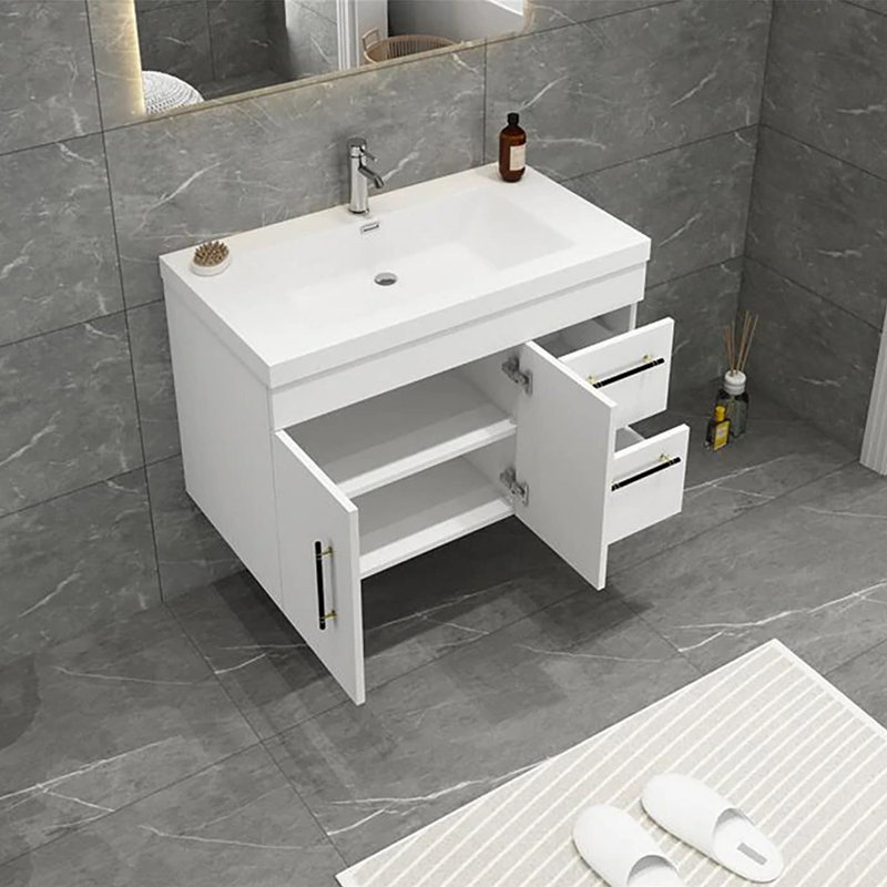 Ensemble de meuble-lavabo simple 35 po mural, Blanc brillant