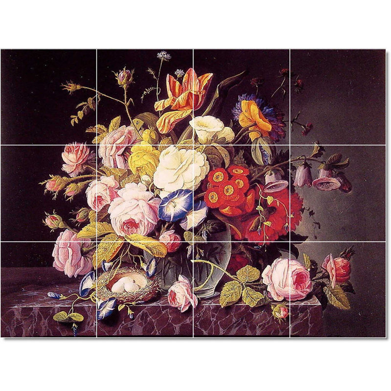 Carreau de peinture murale 48 po x 36 po 12 po x 12 po, Fleur de Séverin Roesen W23004