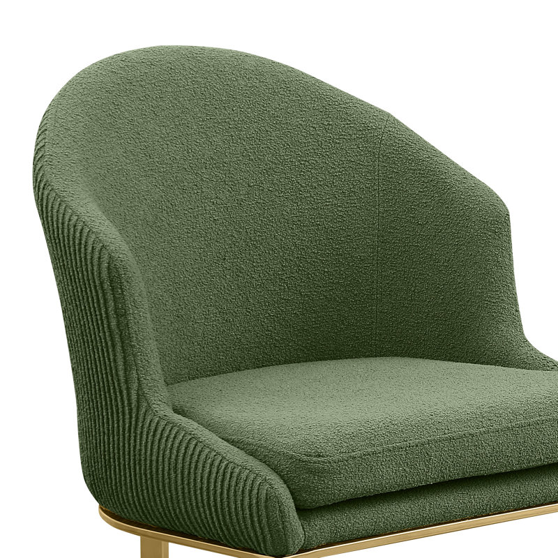 Tabourets de bar et de comptoir en tissu imitation fourrure avec dossier plissé, Vert, Doré