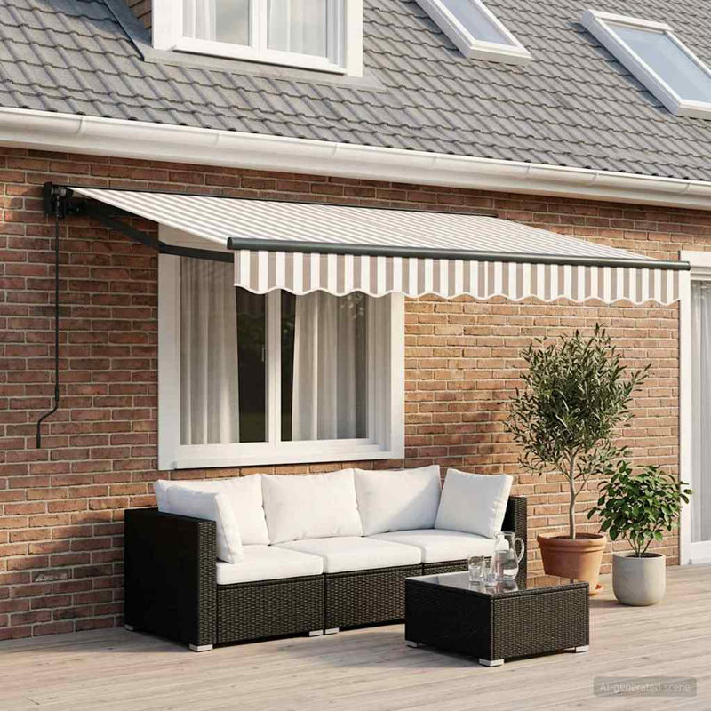VidaXL Polyester Cover Retractable Patio Awning, Solid Colour, 165cm H x 400cm W x 200cm D, Taupe