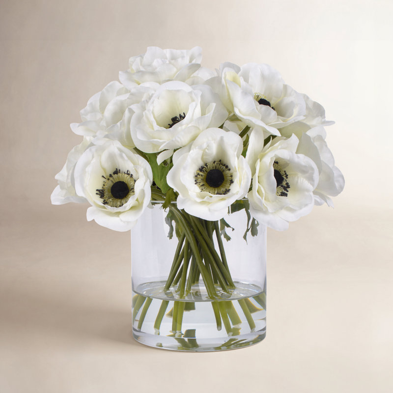 Arrangement floral coquelicot en vase, Blanc