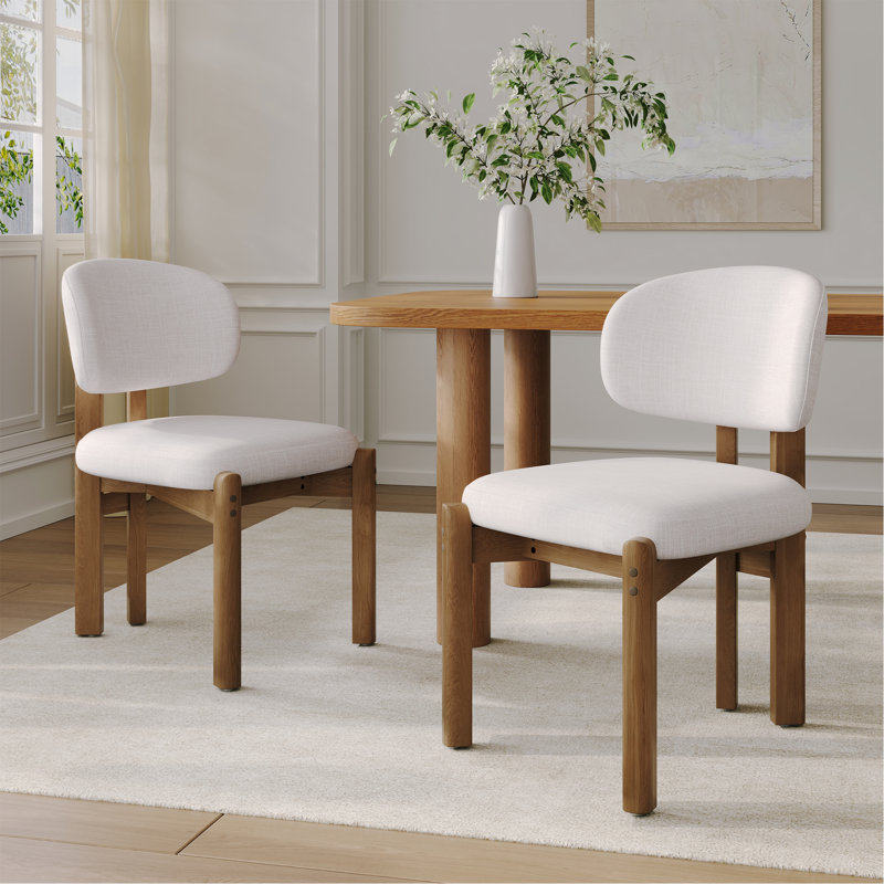 Ensemble de 2 chaises de salle à manger rembourrées beiges Mid-Century, Noyer