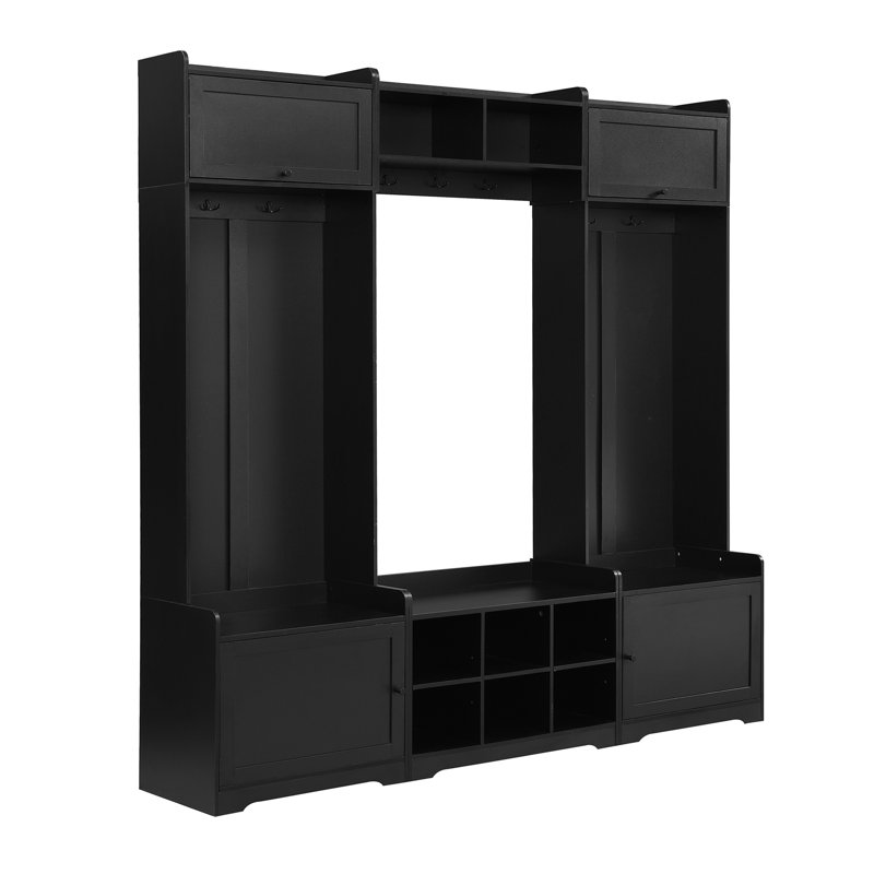 VIBE HAUS 79.1''Wide Modern Hall Tree With Shoe Storage, 4-In-1 Entryway Bench With 8 Cubbies, 7 Coat Hooks & Adjustable Shelf