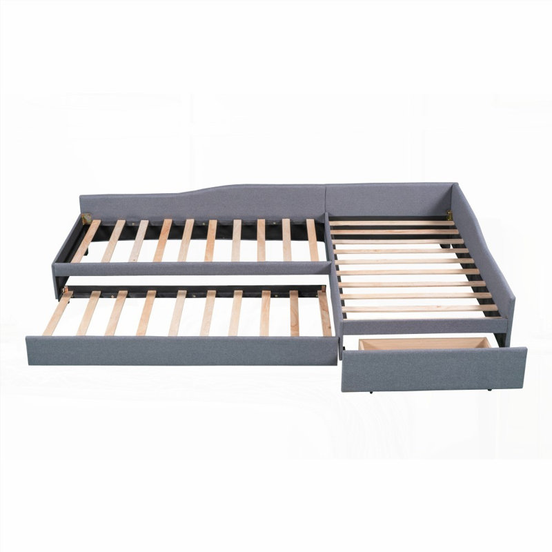 Lit de jour simple rembourré avec couchette et amp; Tiroir - aucun sommier nécessaire, robuste et robuste Durable, gris