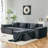 L-Shaped Modular Sectional Sofa, 3-Seater With Ottoman, Striped Corduroy Fabric, High-Density Foam For Home, Apartment, Office-99054277