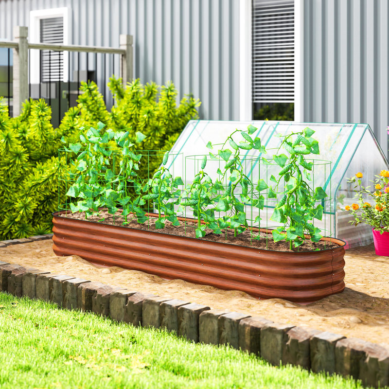 7.9' X 2' X 1' Galvanized Raised Garden Bed Kit, Metal Planter Box With Safety Edging, Brown, 11.8" H x 94.5" W x 24.5" D