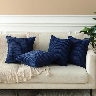 Navy 4PCS Soft Decorative Cushion Covers 50x50cm Striped Throw Pillow Covers
