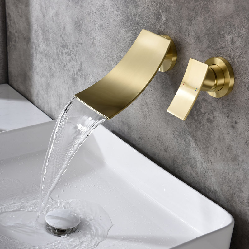 Robinet de salle de bain mural en or - Effet de cascade naturelle pour un lavabo charmant, Acier Inoxydable