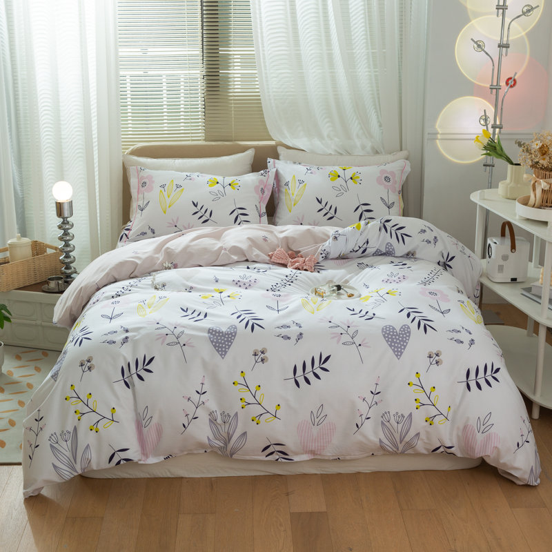 Microfiber Comforter Set, Queen Comforter + 2 Standard Shams, White/Blue Floral