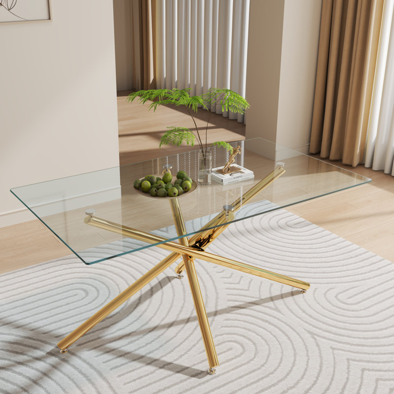 Dederick Glass Top Metal Base Dining Table, Gold