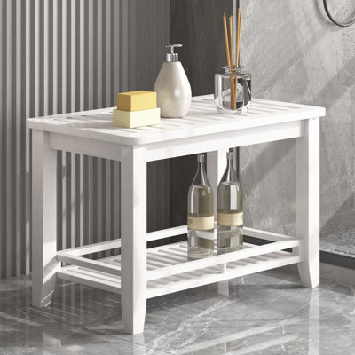 Bamboo Shower Bench Seat with Storage Shelf