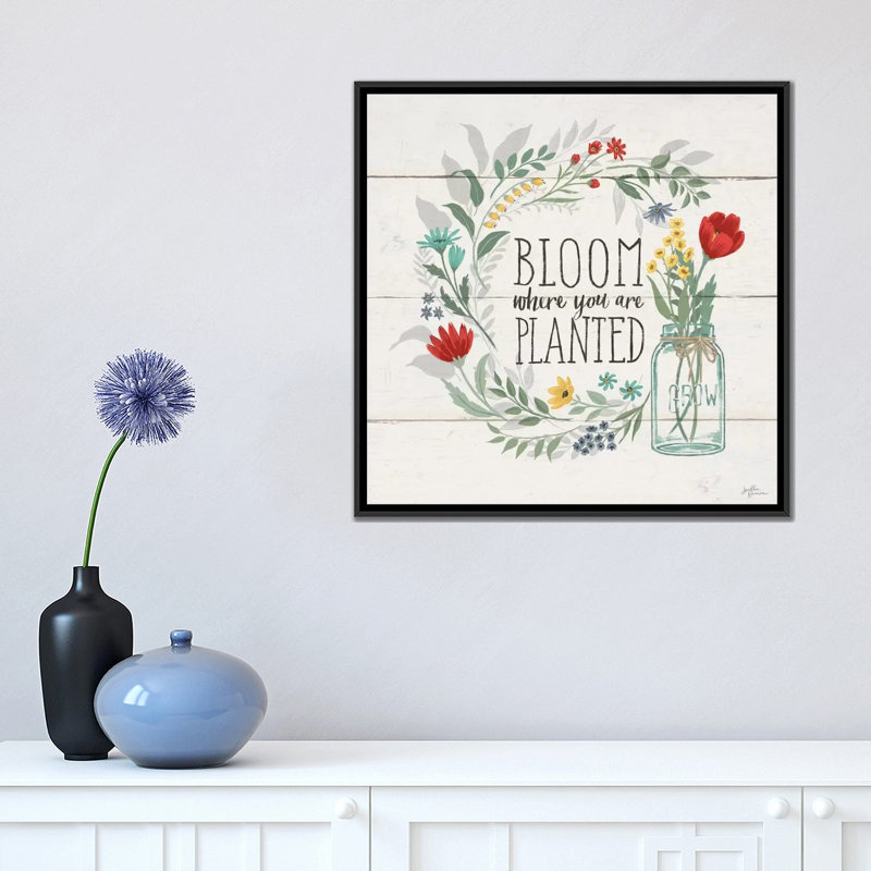 « fleuriing pensées iii », impression sur toile, H 18 po x l 18 po x P 1,5 po, Toile avec cadre noir, Pas de tapis