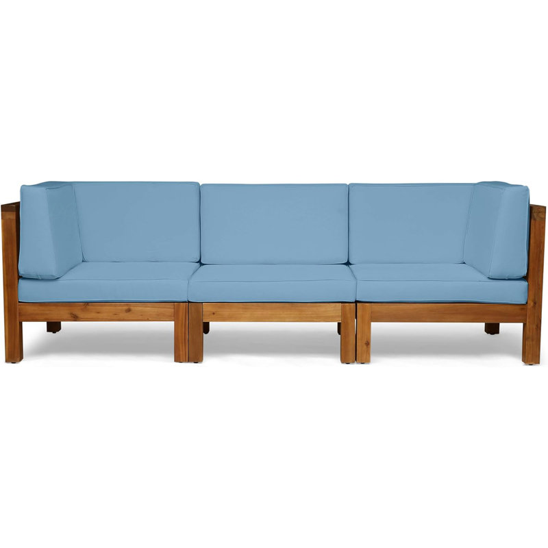 Ensemble de canapé 3 pièces Oana, Coussin bleu / cadre brun