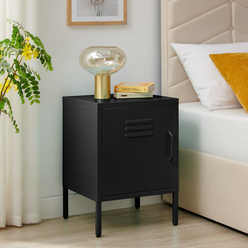 Anouck Metal Single Door Locker Style Bedside Table - Modern Industrial Style, Black