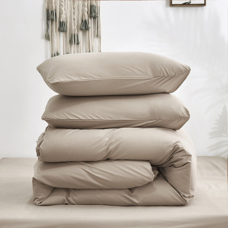 Solid Color Comforter Light Color 3 PCs Bedding Set Pure Color Bed Comforter Set, Deep Champagne