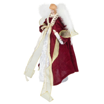 Northlight 14" Burgundy and White Angel with Lighted Candle Christmas Tree Topper