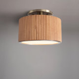 Tambo Semi-Flush Mount Ceiling Light - Natural Ash Wood Finish, Weathered Brass