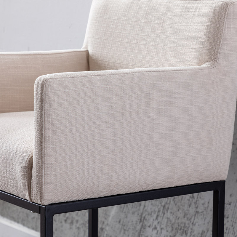 Tabouret Datia, Tabouret de bar (siège d'une hauteur de 30,75 po), Polyester crème / cadre noir