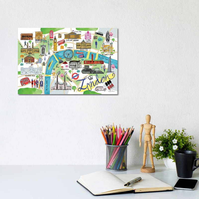 London Map by Farida Zaman - Wrapped Canvas Print, 20.32cm H x 30.48cm W x 1.905cm D