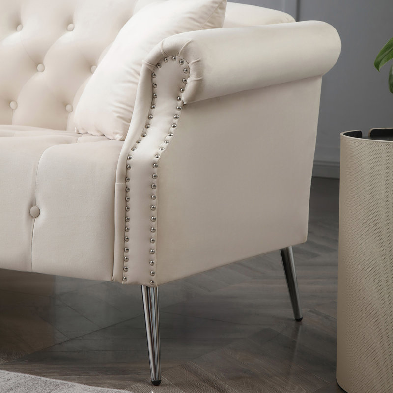 Ensemble de canapé classique en velours Chesterfield, Velours beige