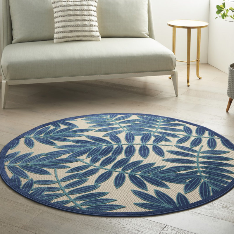 Tapis bleu marine intérieur / extérieur Eaglin, Rond 7 pi 10 po