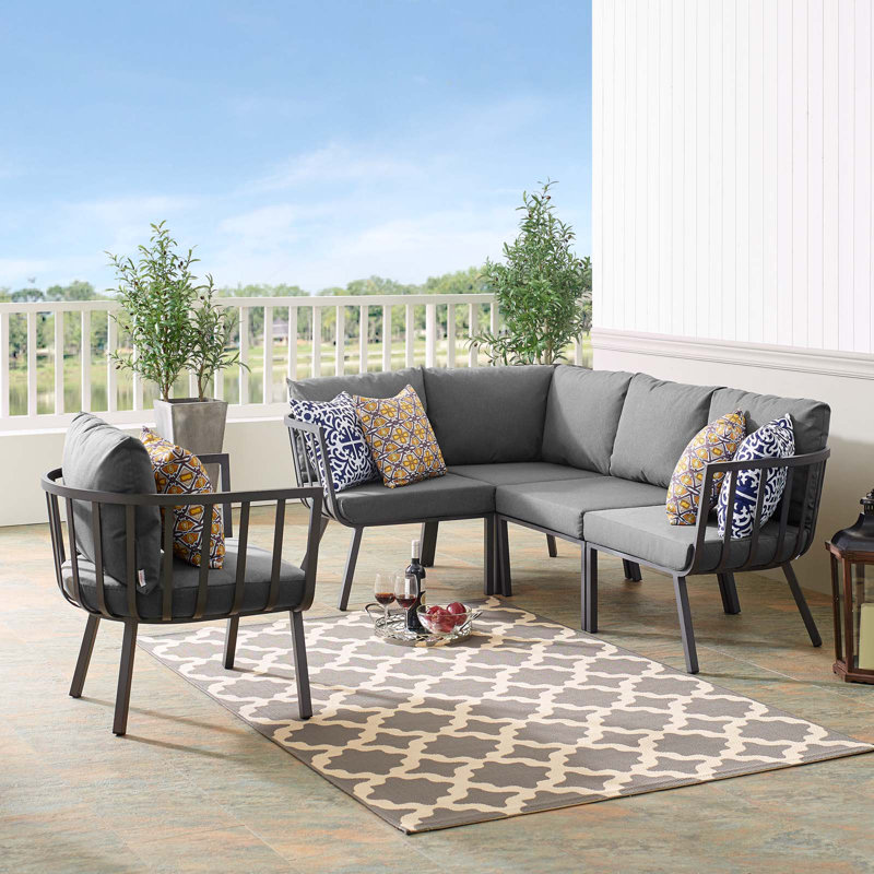 Ensemble de patio d'extérieur 5 pièces Riverside par Modway, Gris anthracite, gris