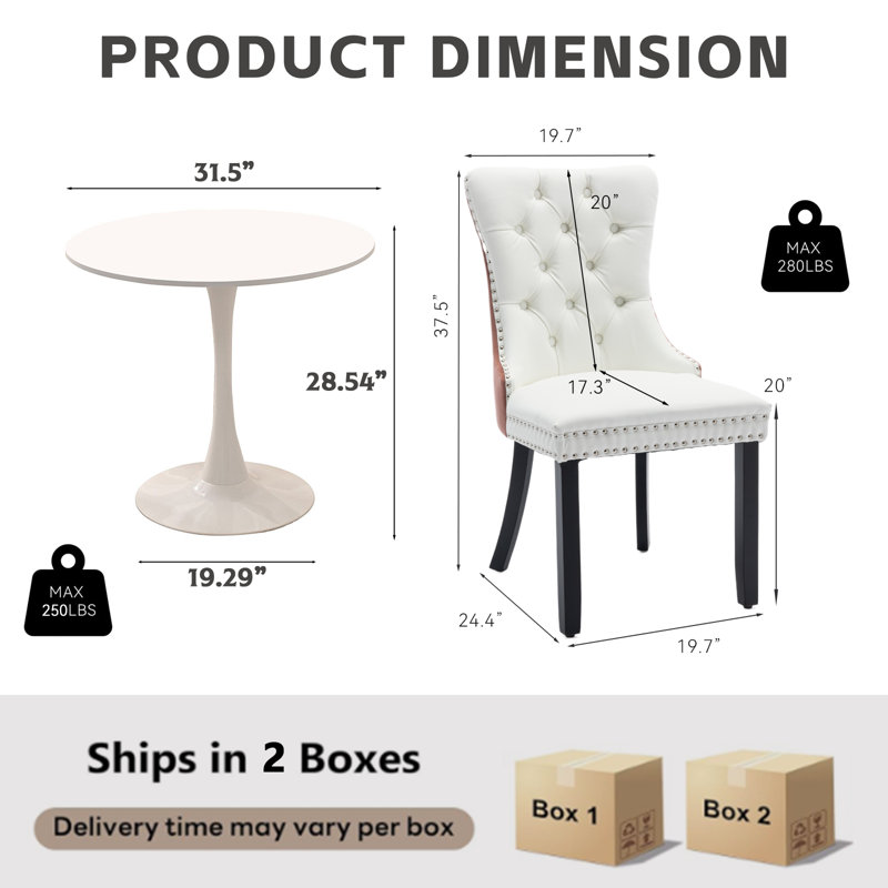 Ensemble de table de salle à manger rond avec 2 chaises , Blanc, Blanc / rose / noir