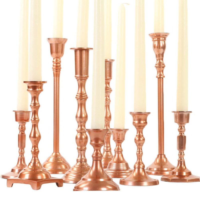 11'' H Metal Tabletop Candlestick, Copper