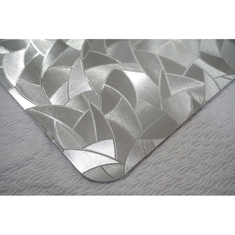 Metallic Leaf Vinyl Geometric Rectangle Placemat, Silver