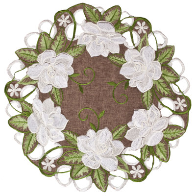 Magnolia on Brown Doily (15" Round)